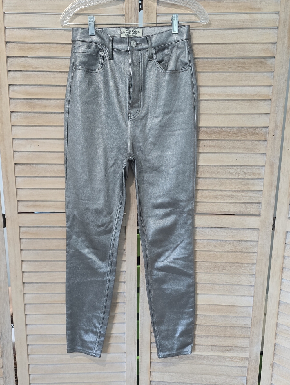 We The Free Metallic Silver Coated High Rise Skinny Jeans Women's 28
